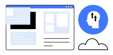 Kullanıcı arayüzü kavramı. Kullanıcı arayüzü tasarımı kusursuz navigasyon ve dijital verimliliği vurguluyor. Kullanıcı arayüzü modern web geliştirme uygulamalarını yansıtır. UX tasarımı, teknolojik yenilik, yaratıcı