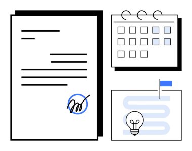 İş planlaması, proje yönetimi, iş akışı görselleştirme, planlama, imzalama belgeleri, fikir üretimi. İmzalı bir kağıt, takvim ve iş akışı çizelgesi. İş planlaması ve proje yönetimi