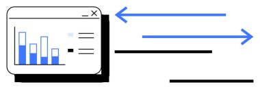 Okların hareket veya veri akışını gösterdiği bir web penceresindeki çubuk çizelgesi. Analiz, iş akışı, yönetim, performans, planlama, strateji, takım çalışması için ideal, basit düz metafor