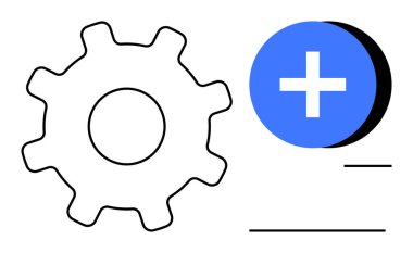 Mühendislik konsepti. Vites sembolü ve artı ikon mühendisliği, teknik yenilik ve sistemler. Mühendislik çözümleri ve geliştirme araçları. Teknoloji, güncellemeler, uygulamalar, endüstri ve bilim için