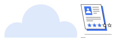 Bulut bir kullanıcı profili belgesine bağlandı. Vesikalık fotoğraf, metin detayları ve yıldız derecesi içeriyor. Veri depolama, kullanıcı yönetimi, incelemeler, değerlendirme, ağ oluşturma, minimal düz profil için ideal