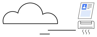 Bulut hesaplama konsepti. Bulut teknolojisi kusursuz dosya transferini ve uzak belge yazdırmayı sağlar. Bulut depolama, dijital belge yönetimi ve bağlı aygıtlar. Teknoloji ve ofis için harika.