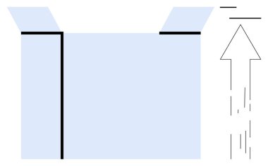 Yenilik, büyüme, yeni fikirler, fırsatlar, genişleme dönüşümü. Kutuyu yukarı doğru ok ile aç. Yenilik ve büyüme kavramı. Çizgi benzetmesi. Basit satır simgeleri