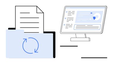 Dijital depolama, bulut yedekleme, veri senkronizasyonu, dosya organizasyonu, bilişim çözümleri, uzaktan erişim. Senkronize edilmiş bir dizin ve veri gösteren bir bilgisayar. Bulut yedekleme ve veri senkronizasyonu