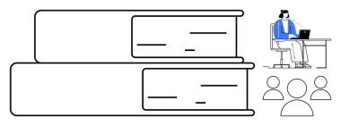 Eğitim ve eğitim kavramı. Kitapları ve internet desteği olan eğitim materyalleri. Eğitim işbirliğini ve öğrenmeyi güçlendirir. E-öğrenim, çevrimiçi kurslar, öğretmenlik, kurumsal eğitim