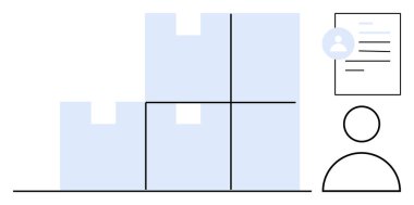 Veri organizasyonu, kimlik doğrulama, lojistik sistem, profil yönetimi, tedarik zinciri, dijital kayıtlar. Yığılmış kutuların grafiği ve bir kullanıcı profili simgesi. Veri örgütü ve kimlik