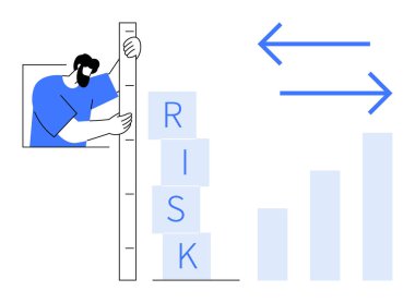Risk yönetimi konsepti. Ölçüm araçları, stratejik değerlendirme ve ilerleme grafikleriyle riski görselleştirmek. Risk, bilinçli kararlar almada kilit bir rol oynar. İş için, finans için, strateji