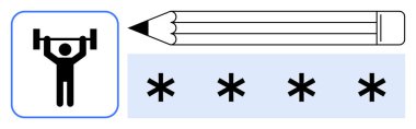 Şifre koruması, veri güvenliği, yaratıcılık, güç, dijital mahremiyet, konsept tasarım. İyon ağırlık kaldıran bir kişi, bir kalem ve bir dizi yıldız içerir. Parola güvenliği ve veri gizliliği