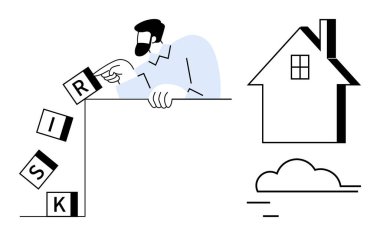 Risk yönetimi, finansal planlama, güvenlik, gayrimenkul, karar verme, koruma. RİSK yazım engellerini kaldıran biri, yanında bir ev ve bulut var. Risk yönetimi ve mali planlama