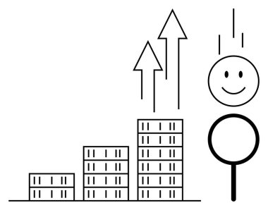 İş büyümesi konsepti. Çubuk grafik ve oklarla yapılan iş büyümesi başarılı oldu. Ticari fikirlerin ilgi çekmesi ve pozitiflik kazanması vurgulandı. Pazarlama ve liderlik için uygun. büyüme, başarı