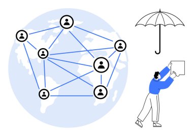 Küresel ağ kavramı. Küresel bağlantılar güvenli iletişim ve işbirliğini artırır. Bu küresel ağ veri paylaşımını güvenlikle destekliyor. Teknoloji, iletişim, takım çalışması, yenilik için
