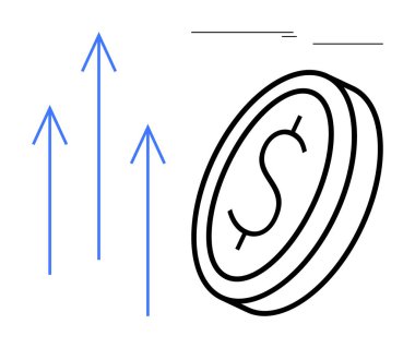 Dolar parası ve yukarı bakan üç mavi ok mali büyümeyi, başarıyı ve yatırım ilerlemesini temsil ediyor. İş, finans, büyüme, ekonomi kar amacı belirlemek için idealdir. Temiz