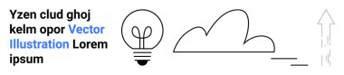 Yenilik, bulut teknolojisi, grafik tasarımı, yaratıcılık, büyüme kavramları, modern iletişim. Bir ampul, bulut ve yukarı doğru ok. İnovasyon ve bulut teknolojisi görsel olarak