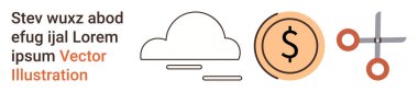 Veri yönetimi, bulut teknolojisi, finansal işlemler, maliyet düşüşü, dijital ticaret, içerik düzenlemesi. Bulut ikonu, para ve makas. Veri yönetimi ve mali işlemler kavramı