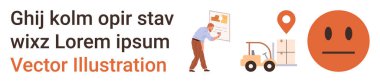 Lojistik, teslimat yönetimi, depo organizasyonu, tedarik zinciri verimliliği, sevkiyat takibi, konum hizmetleri. Paket, forklift ve harita işaretiyle ilgilenen bir işçi. Lojistik ve teslimat