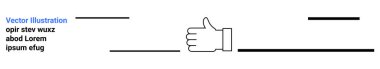 İletişim, olumlu geri bildirim, anlaşma, işaretler, grafik tasarımı, minimalizm. Metin ve doğrusal elementlerle baş parmakları gösteren bir el çizgisi. İletişim ve olumlu geri bildirim kavramı