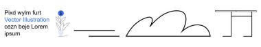 Doğa, minimalizm, yaratıcılık, modern tasarım, soyut unsurlar, sanatsal ifade. Soyut çizgiler sanat bir çiçek, bulut motifi yatay çizgiler ve bir masa. Minimalizm ve yaratıcılık kavramı