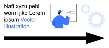 İş stratejisi, takım çalışması, yenilik, süreç planlaması, eğitim araçları. Dişliler ve okla tahtayı gösteren bir adam. İş stratejisi ve takım çalışması kavramları