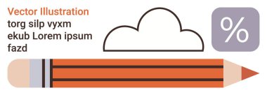 Yaratıcılık, eğitim, tasarım, bulut depolama, yüzde hesaplama, sanatsal araçlar. Bulut, kalem ve yüzde işareti gösteren soyut bir grafik. Yaratıcılık ve eğitim kavramı