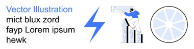 İş büyümesi, piyasa analizi, arama optimizasyonu, üretkenlik araçları, iş stratejisi, performans görselleştirme. Yükselen parmaklıklar ve arama simgesi tutan kişi grafiği. İş büyümesi