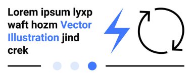 Soyut tasarım döngülü oklar, mavi yıldırım, yer tutucu metin ve noktalı ilerleme göstergesini birleştiriyor. İş akışı, enerji, ilerleme, basitlik, navigasyon için ideal modern teknoloji