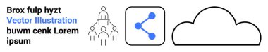 Veri paylaşımı, ağ paylaşımı, bulut depolama, dijital iletişim, takım yönetimi, çevrimiçi işbirliği. Bir bulut simgesi, hiyerarşi ve paylaşım sembolü. Veri paylaşımı ve ağ oluşturma