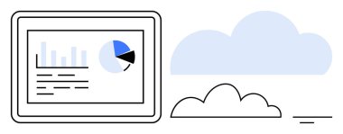 Veri analizi konsepti. Grafikli veri analizleri ve bulut hesaplama entegrasyonu. Veri analizi şirketlerin performansı izlemelerine ve iş akışlarını optimize etmelerine yardımcı olur. Teknoloji, yenilik ve bulut için mükemmel