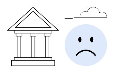 Finansal zorluklar. Ekonomik sorunları olan bir banka binası. Finansal yönetim ve ters konseptler. Ekonomi raporları, kriz iletişimi, finans uygulamaları ve bilinçlendirme kampanyaları için
