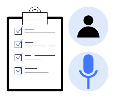 Görev yönetimi, verimlilik araçları, ses etkileşimi, iletişim, teknoloji arayüzü, organizasyon. Resim kontrol işaretleri, kullanıcı profili simgesi ve mikrofon sembollü bir pano gösterir. Görev