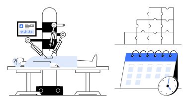 Robot cerrahi konsepti. Robot silahlar tıbbi işlemlerde ve gelişmiş sağlık teknolojilerinde yardımcı oluyor. Robot cerrahisi hassas tedaviyi ve etkili sağlık hizmetleri yönetimini destekler. Teknoloji için
