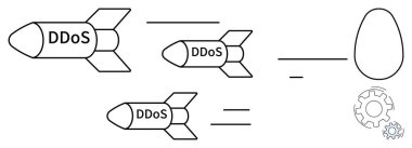 Siber saldırılar, DDoS koruması, ağ güvenliği, siber güvenlik, dijital tehditler, çevrimiçi güvenlik. Üzerinde DDoS yazan üç roket dişli simgesi olan bir düğümü hedef alıyor. Siber saldırılar ve DDoS koruma kavramı
