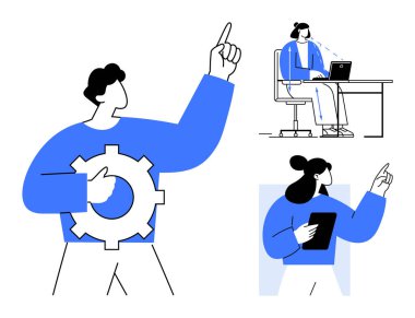 İşbirliği konsepti. Takım çalışmasını ve üretkenliği geliştiren çeşitli profesyoneller arasındaki işbirliği. Proje yönetimi ve teknoloji entegrasyonu için işyeri ortamlarında işbirliği. İş dünyası