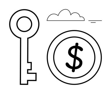 Mali güvenlik kavramı. Anahtar erişimi, servet için dolar parası ve dijital depolama için bulut. Finansal güvenlik tasarrufu, erişimi ve dijital korumayı arttırıyor. Fintech için, bankacılık bulutu