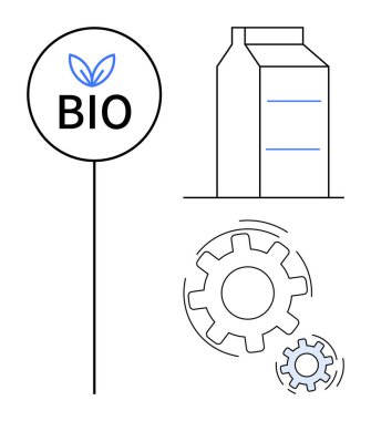 Çevresel farkındalık, sürdürülebilirlik, organik ürünler, eko-üretim, gıda ambalajlama, endüstriyel süreçler. Yapraklı biyo etiket, süt karton dişli tekerlekler. Sürdürülebilirlik ve organik ürünler