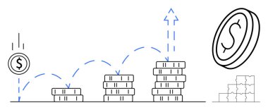 Finansal büyüme. Birikmiş madeni paralar yatırım, kâr artışı ve ekonomik ilerleme. Artan büyüme şekilleriyle finansal stratejiler ve eğilimler. Ekonomi, bütçe, iş, zenginlik planlaması için