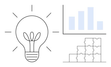Yenilik kavramı. Ampul, çizelge ve bulmaca parçaları yenilik, stratejik büyüme ve problem çözme. İş dünyasındaki yenilik, analitik, planlama çözümleri takım çalışması