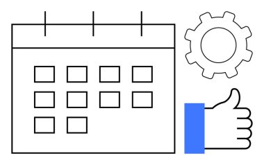 Planlama konsepti. Teçhizatlı takvim ve planlama ve yönetim kavramlarını vurgulayan baş parmak işareti. Üretkenlik ve iş akışı optimizasyonu için planlama önemlidir. İş için, takım çalışması.