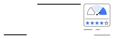 Kullanıcı değerlendirmesi konsepti. Kullanıcı değerlendirmesi hız ölçer ve yıldız inceleme sistemiyle vurgulandı. Kullanıcı değerlendirmesi ürün kalitesini, müşteri güvenini ve geri bildirim analizini artırır. Uygulamalar, platformlar, pazarlama için