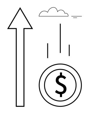 Finansal büyüme kavramı. Yükselen ok ve dolar işareti finansal ilerlemeyi yansıtıyor. Ticari başarı, ekonomik kalkınma, fintech, yatırımlar, tasarruflar için mali büyüme görüntülemesi