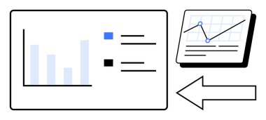 Çizelge ve çizgi grafiği analiz ve istatistikleri temsil ediyor. Ok yön ve ilerlemeyi vurgular. İş, büyüme, istatistik, strateji, planlama, karar verme ve yönetim için ideal