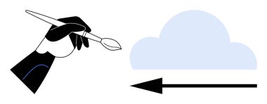 Dijital yaratıcılık. Boya fırçalı sembolik bir el, yaratıcılıktaki bulut teknolojisi ve veri okuyla birlikte sanatsallığı simgeler. Teknoloji, tasarım ve yenilik için mükemmel.