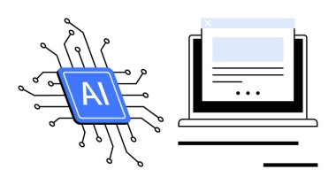 Yapay zeka, makine öğrenme, dijital teknoloji, siber güvenlik, veri işleme, otomasyon. Yapay zeka çipi, bilgisayar ekranının yanındaki devreler aracılığıyla bağlandı. Yapay zeka