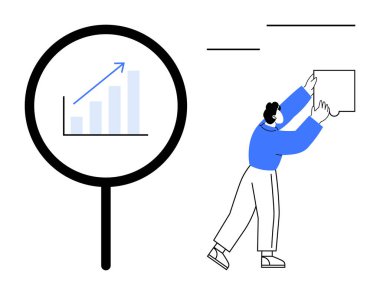 Veri analiz konsepti. Veri içgörüsü ve analizi için iş büyüme grafiğini vurgulayan büyüteç. Veri analizi, karar verme ve performans takibi. Finans, iş için