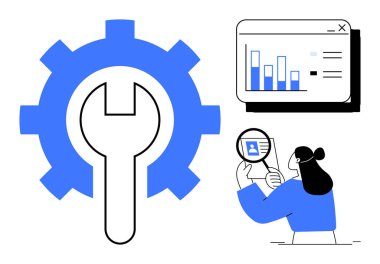 Veri analiz konsepti. Sistem optimizasyonu ve görsel istatistikler için araçlarla veri analizi. İş, araştırma ve yazılım yönetimi için veri analizi sistem işlevselliğini artırıyor. Uygun.
