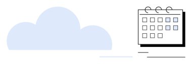 Veri depolama, olay planlama ve iş akışı yönetimini temsil eden minimalist bir takvimin yanında basitleştirilmiş bulut simgesi. Organizasyon, işbirliği, dijital planlama, programlama için ideal
