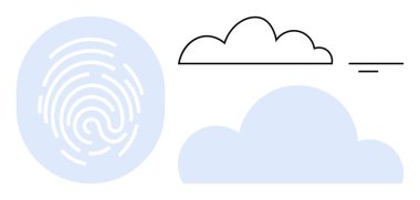 Dijital güvenlik kavramı. Parmak izi ve bulut elementleri kimlik doğrulama ve bulut hesaplama. Dijital güvenlik kimlik doğrulama için gereklidir. IT, biyometri, teknoloji, veri depolama için