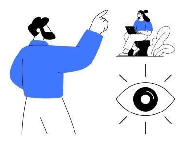 Takım işbirliği. Görsel tasarım, modern teknoloji vasıtasıyla takım işbirliği ve iletişimi vurguluyor. Projeler için takım işbirliği, çevrimiçi toplantılar, eğitim, teknik çözümler, yaratıcılık