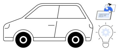 Elektrikli araba konsepti. Vites ikonu teknolojisi ve yeniliğiyle elektrikli araba grafiği. Sürdürülebilir ulaşım, yeşil enerji ve teknoloji tasarımı için elektrikli araba fikirleri