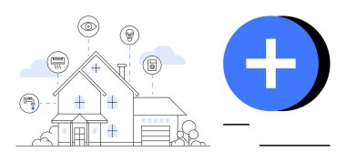 Akıllı ev konsepti. Güvenlik, enerji verimliliği ve kolaylık için birbirine bağlı teknolojiyi kullanarak akıllı ev sistemleri otomasyonu düzene sokar. IOT, enerji yönetimi, ev güvenliği, uygulama için
