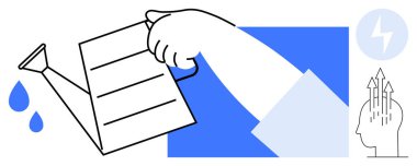 Yaratıcılık konsepti. Yaratıcılık, sulama yoluyla gelişmeyi ve yeniliği ateşler, fikirleri besler. Yaratıcılık kişisel ve profesyonel gelişimi sağlar. Yenilik, beyin fırtınası, verimlilik için